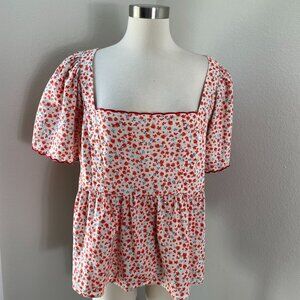 Old Navy Womens Plus 2X Floral Peasant Blouse Square Neck Shirt Boho Top